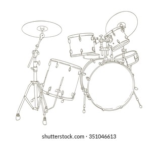 drum set drawing on white. vector