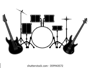 Drum Set And Electronic Guitar In Vector