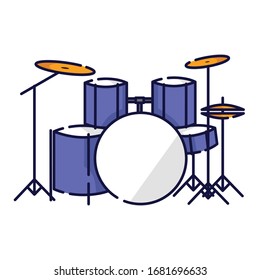 Drum set. Drum set filled-outline icon. Simple drum set illustration. Blue drum set clip art. Percussion instrument simple clip art and icon 