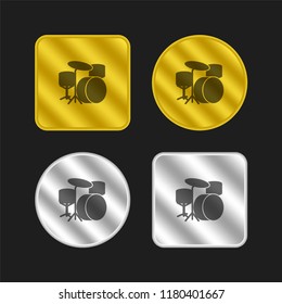 Drum set gold and silver metallic coin logo icon design