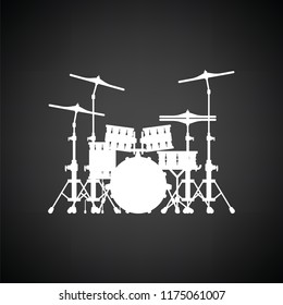 Drum set icon. Black background with white. Vector illustration.