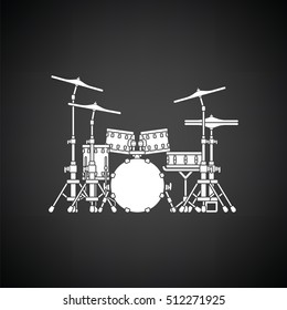Drum set icon. Black background with white. Vector illustration.