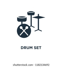 Drum set icon. Black filled vector illustration. Drum set symbol on white background. Can be used in web and mobile.