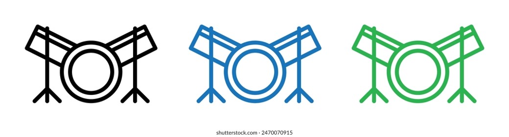 Drum set icon depicting musical instruments and percussion, ideal for music bands, education, and entertainment industries