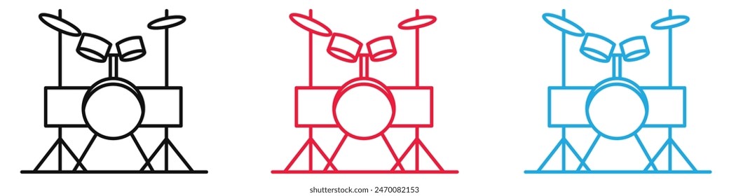 Drum set icon depicting musical instruments and performance, ideal for music education, bands, and entertainment industries