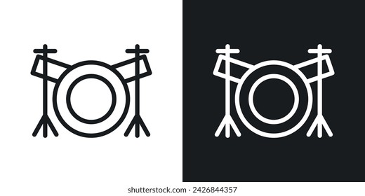 Drum set icon designed in a line style on white background.