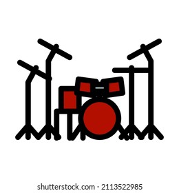 Drum Set Icon. Editable Bold Outline With Color Fill Design. Vector Illustration.