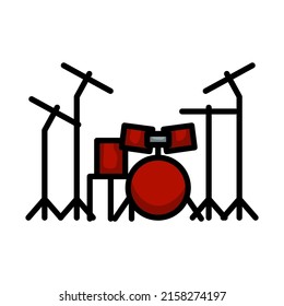 Drum Set Icon. Editable Bold Outline With Color Fill Design. Vector Illustration.