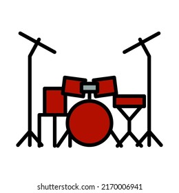 Drum Set Icon. Editable Bold Outline With Color Fill Design. Vector Illustration.