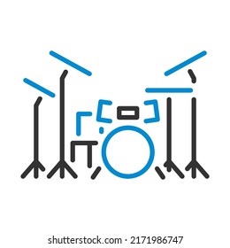 Drum Set Icon. Editable Bold Outline With Color Fill Design. Vector Illustration.