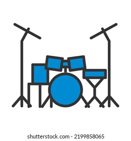 Drum Set Icon. Editable Bold Outline With Color Fill Design. Vector Illustration.
