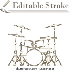 Drum Set Icon. Editable Stroke Simple Design. Vector Illustration.