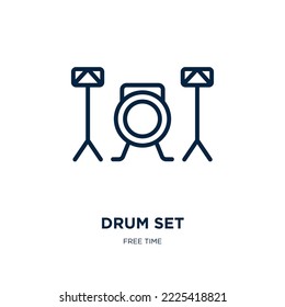 drum set icon from free time collection. Thin linear drum set, sound, drum outline icon isolated on white background. Line vector drum set sign, symbol for web and mobile