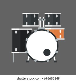 Drum Set Icon Music Instrument Concept Flat Vector Illustration