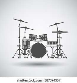 Drum set icon on gray background with round shadow. Vector illustration.