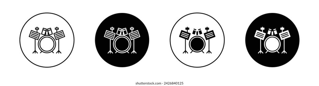 Drum Set Icon Set. Rock Band Percussion Vector Symbol in a Black Filled and Outlined Style. Rhythmic Harmony Drummer Sign.