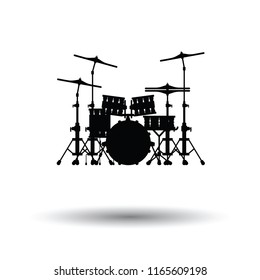 Drum set icon. White background with shadow design. Vector illustration.