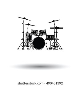 Drum set icon. White background with shadow design. Vector illustration.