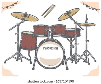 Drum set isolated on white. Vector illustration.	