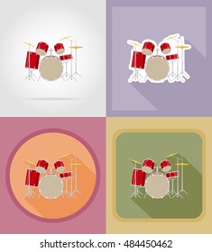 drum set kit flat icons vector illustration isolated on background