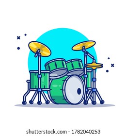 Drum Set Music Cartoon Vector Icon Illustration. Music Instrument Icon Concept Isolated Premium Vector. Flat Cartoon Style