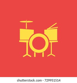 Drum set music instruments in red background