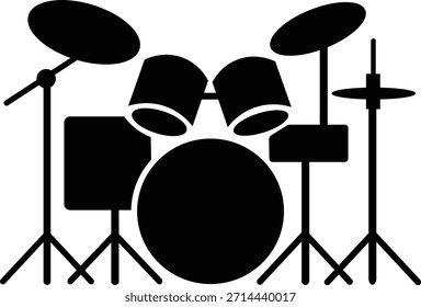 Conjunto de batería para interpretación musical y ritmo en diseño icónico en blanco y negro