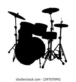 Drum Set Musical Instrument Silhouette. Vector Illustration. 