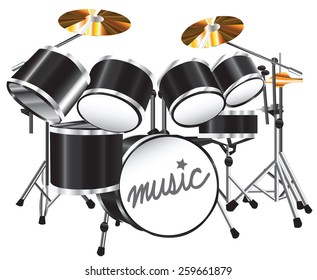 Drum set musical rhythm illustration on white background
