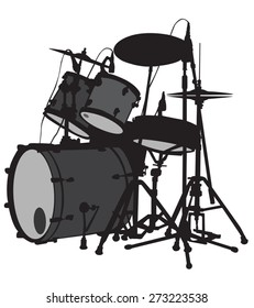 Drum set is on the scene. silhouette, vector