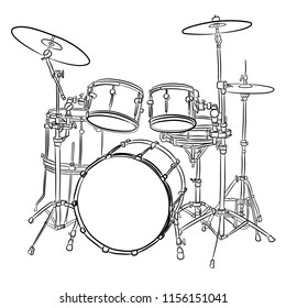 drum set on white background linear vector illustration. It is used in web design and printing