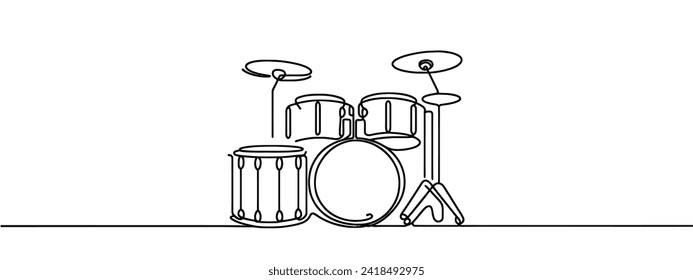 El tambor se ajusta en una línea. Dibujo de tambores. Instrumento musical. Para diferentes usos. Ilustración del vector