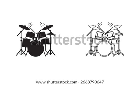 Drum set outline icons with transparent background