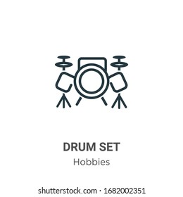 Drum set outline vector icon. Thin line black drum set icon, flat vector simple element illustration from editable hobbies concept isolated stroke on white background