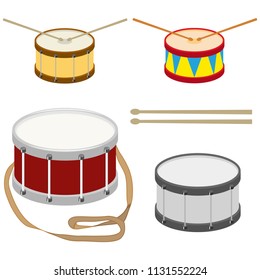 Drum, a set of realistic drums with drum sticks. Flat design, vector illustration, vector.