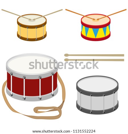 Drum, a set of realistic drums with drum sticks. Flat design, vector illustration, vector.