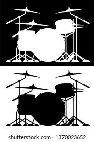 Drum set silhouette isolated vector illustration in both black and white