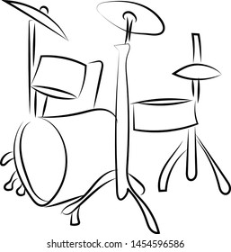 Drum set sketch, illustration, vector on white background.