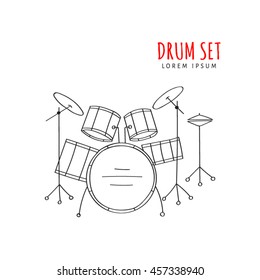 Drum set  vector illustration hand drawn doodle isolated.  Musical instrument sketch. Music icon.