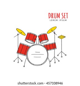 Drum set  vector illustration hand drawn doodle isolated.  Musical instrument sketch. Music icon.