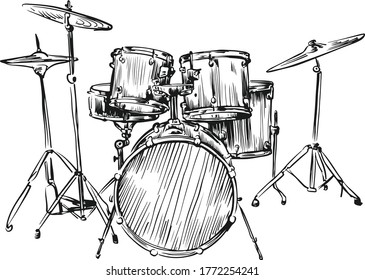 Drum set sketch style vector illustration Stock Vector by ©AlexanderPokusay  107718668