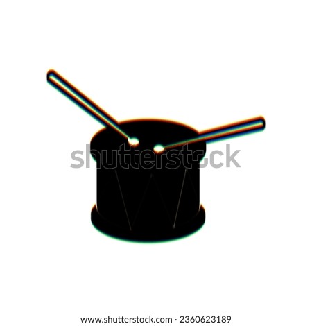 Drum sign. Black Icon with vertical effect of color edge aberration at white background. Illustration.