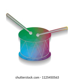 Drum sign. Vector. Colorful icon with bright texture of mosaic with soft shadow on white background. Isolated.