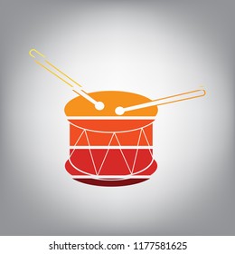 Drum sign. Vector. Horizontally sliced icon with colors from sunny gradient in gray background.