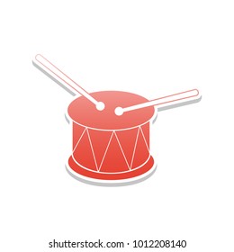 Drum sign. Vector. Reddish icon with white and gray shadow on white background. Isolated.