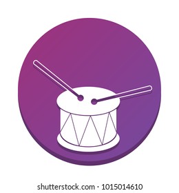 Drum sign. Vector. White icon with flat shadow on purpureus circle at white background. Isolated.