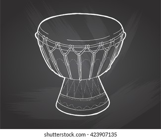 Drum sketch drawing isolated on chalkboard background. Hand drawing vector illustration