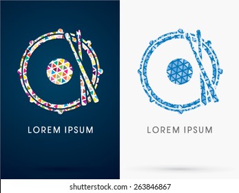 Drum, Snare, designed using colorful triangle, sign, logo, symbol, icon, graphic, vector.