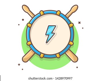 Icono del tambor Sensación con tacos de tambor Ilustración vectorial de música. Logo del Festival Carnival Drum. Estilo de caricatura plano adecuado para la página de aterrizaje web, banner, volante, adhesivo, papel de escritorio, tarjeta, fondo