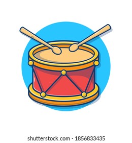 Drum Snare with Sticks cartoon vector illustration. Music tool equipment concept. Flat cartoon style suitable for band, music, concert, artist